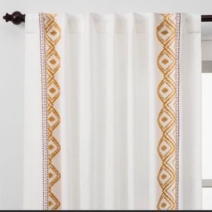 Opalhouse Global Border curtain panels (2) - Yellow, Gray, white